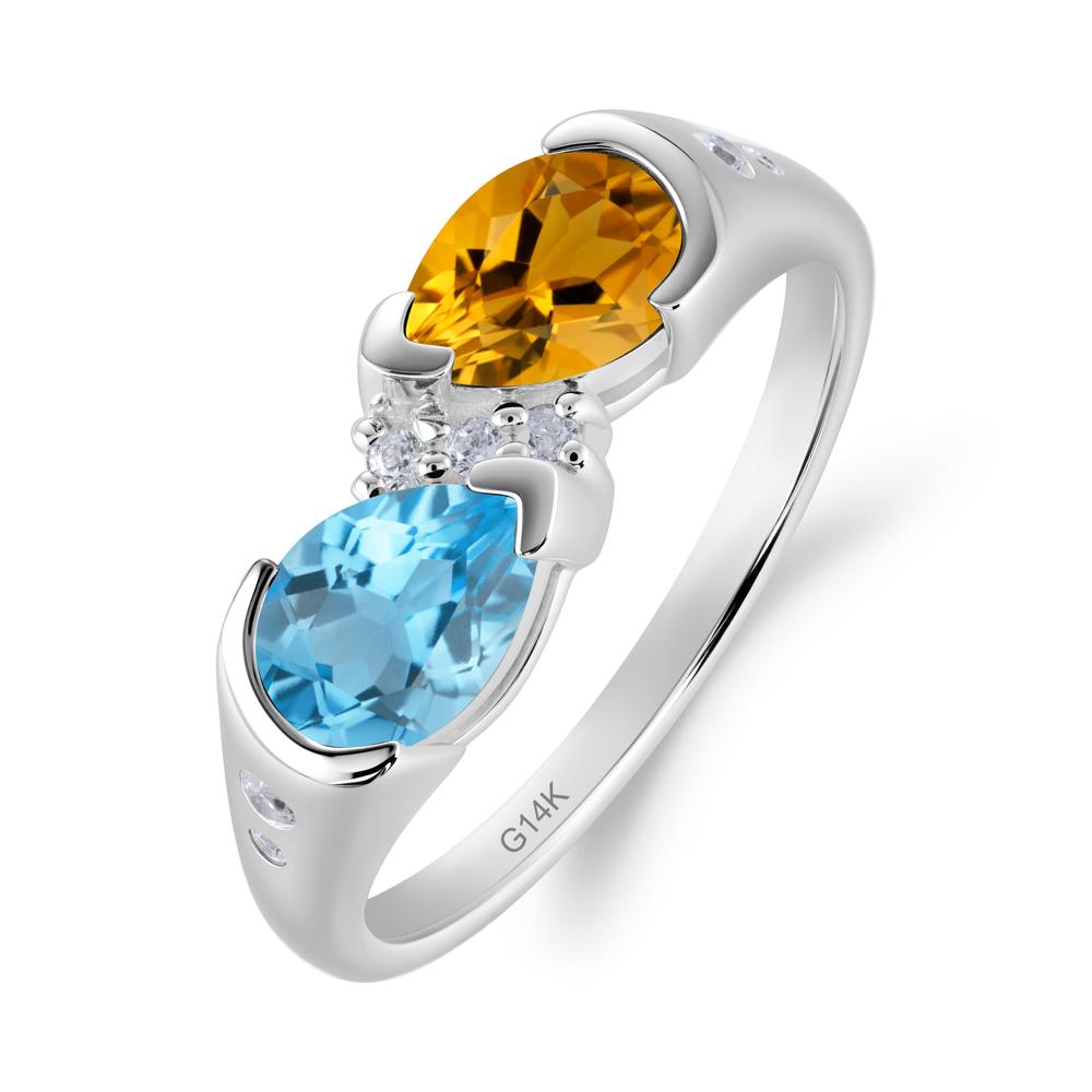 Toi Et Moi Pear Cut Citrine and Swiss Blue Topaz Ring - LUO Jewelry #metal_14k white gold