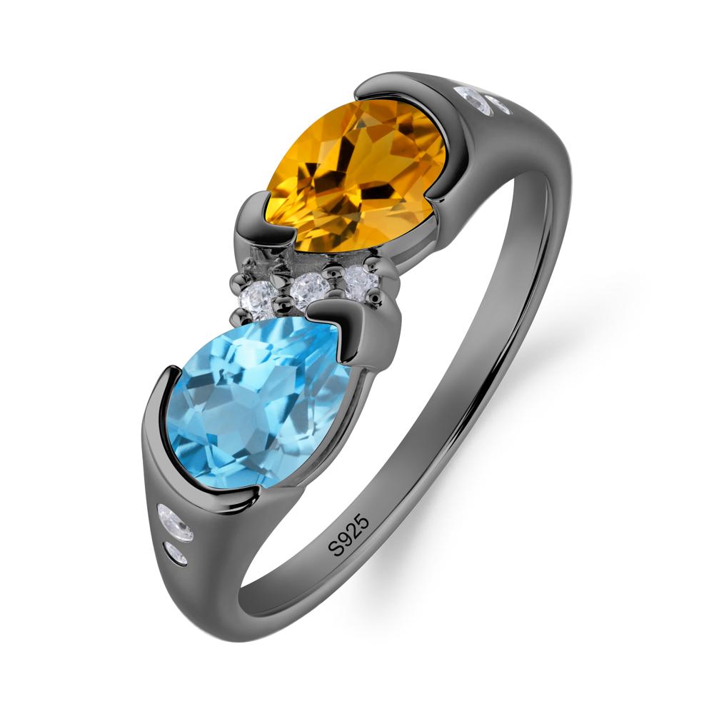 Toi Et Moi Pear Cut Citrine and Swiss Blue Topaz Ring - LUO Jewelry #metal_black finish sterling silver