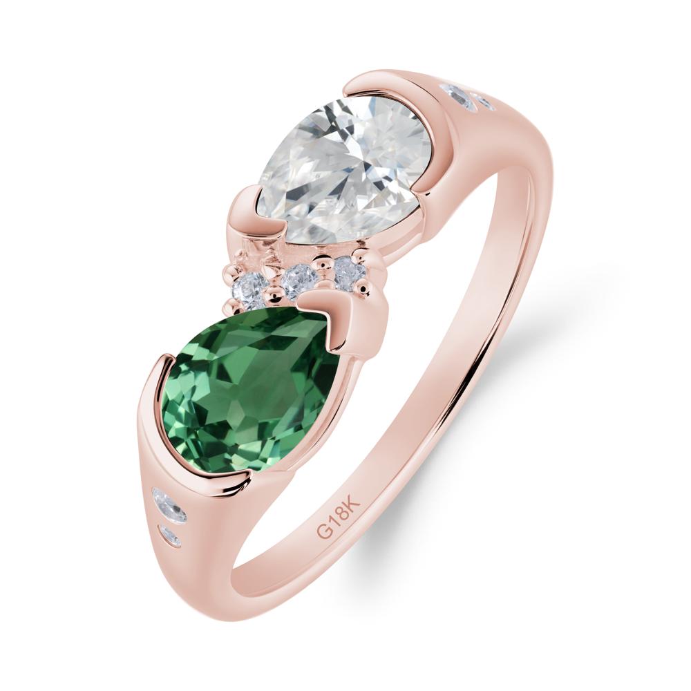Two Stone Cubic Zirconia and Green Sapphire Birthstone Ring - LUO Jewelry #metal_18k rose gold