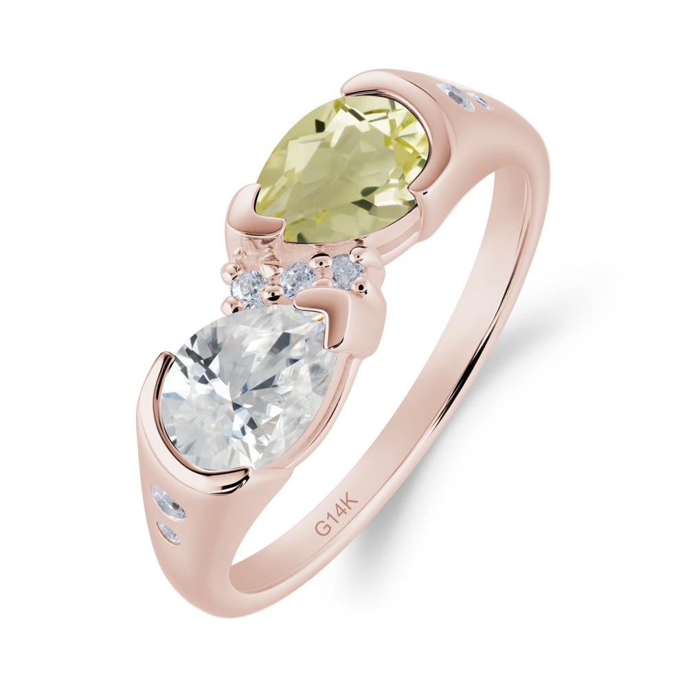 Two Stone Cubic Zirconia and Lemon Quartz Birthstone Ring - LUO Jewelry #metal_14k rose gold