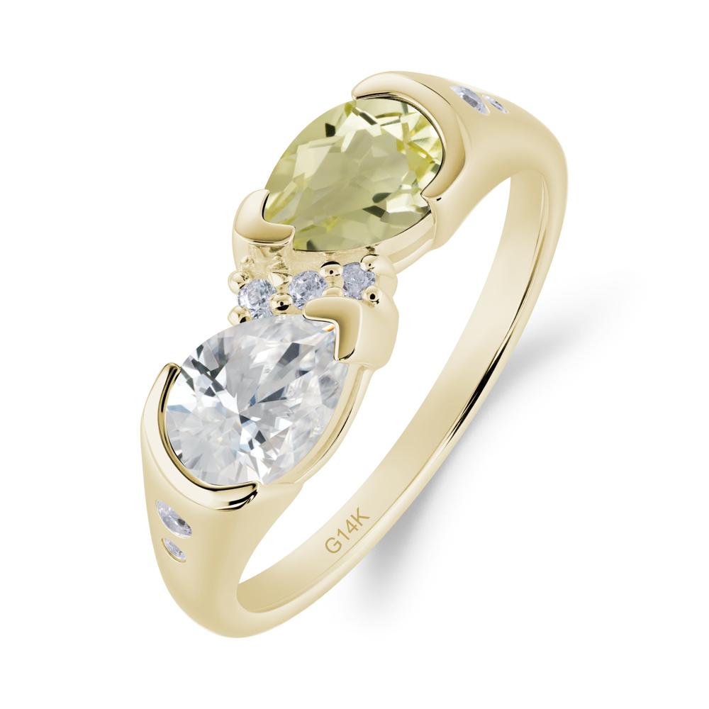 Two Stone Cubic Zirconia and Lemon Quartz Birthstone Ring - LUO Jewelry #metal_14k yellow gold