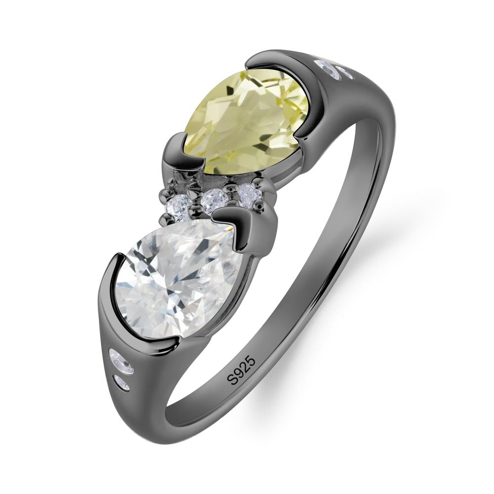 Two Stone Cubic Zirconia and Lemon Quartz Birthstone Ring - LUO Jewelry #metal_black finish sterling silver
