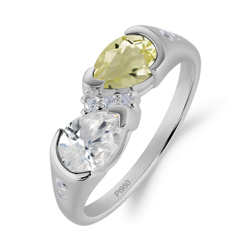 Two Stone Cubic Zirconia and Lemon Quartz Birthstone Ring - LUO Jewelry #metal_platinum