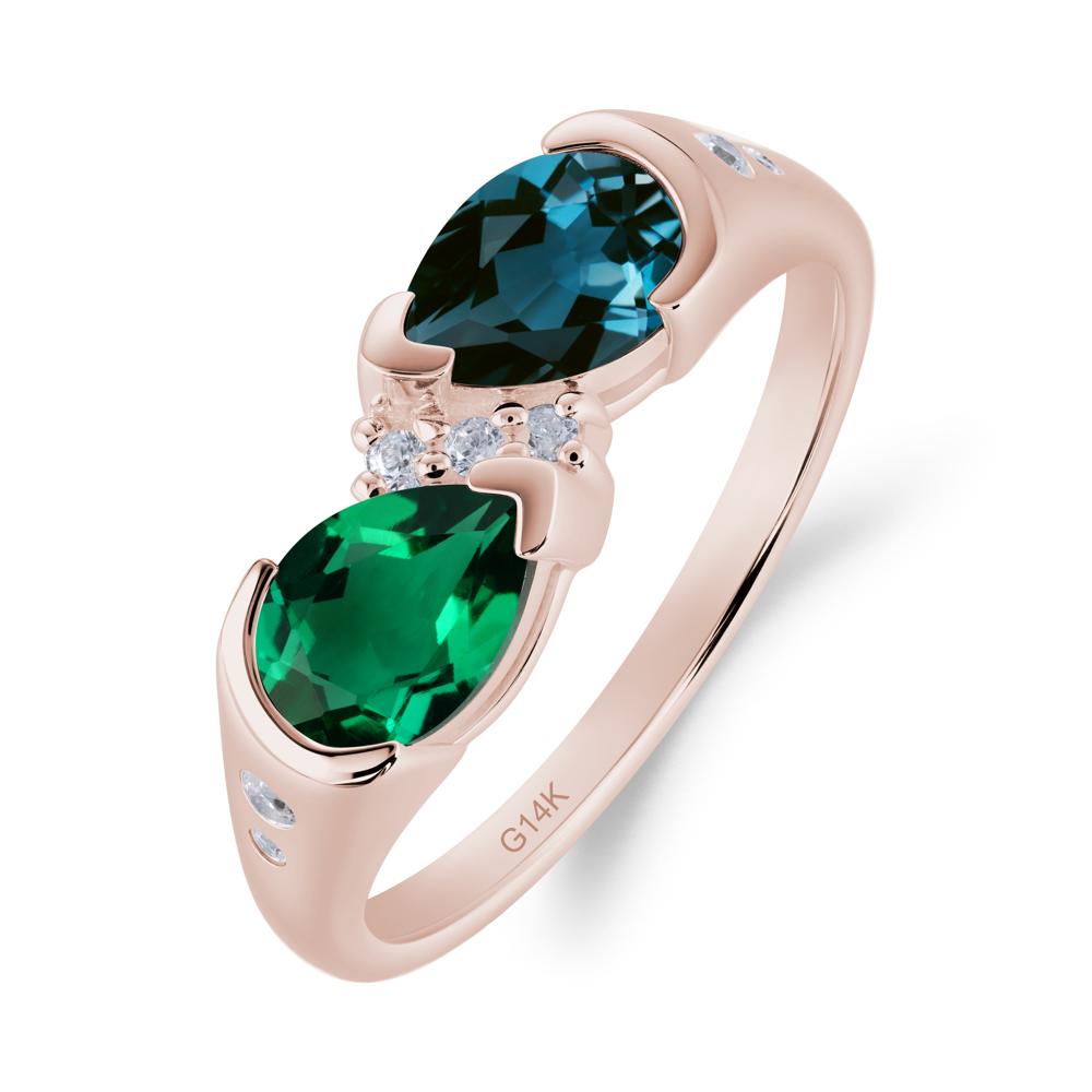 Toi Et Moi Pear Cut Emerald and London Blue Topaz Ring - LUO Jewelry #metal_14k rose gold