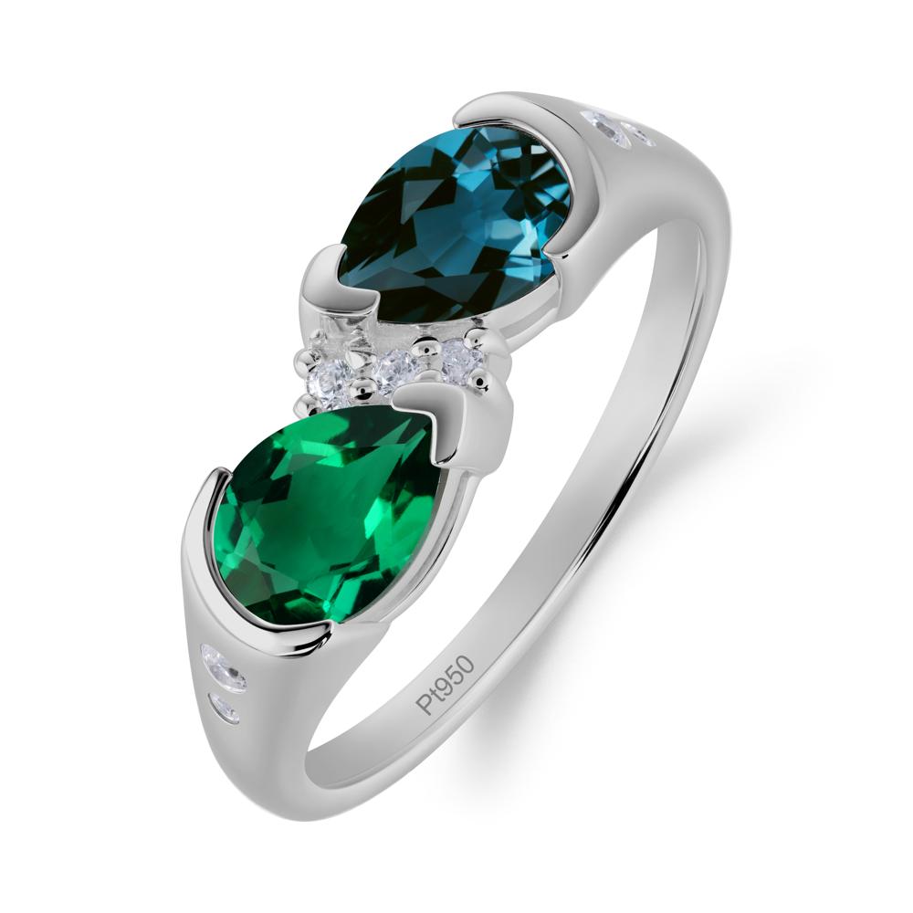 Toi Et Moi Pear Cut Emerald and London Blue Topaz Ring - LUO Jewelry #metal_platinum