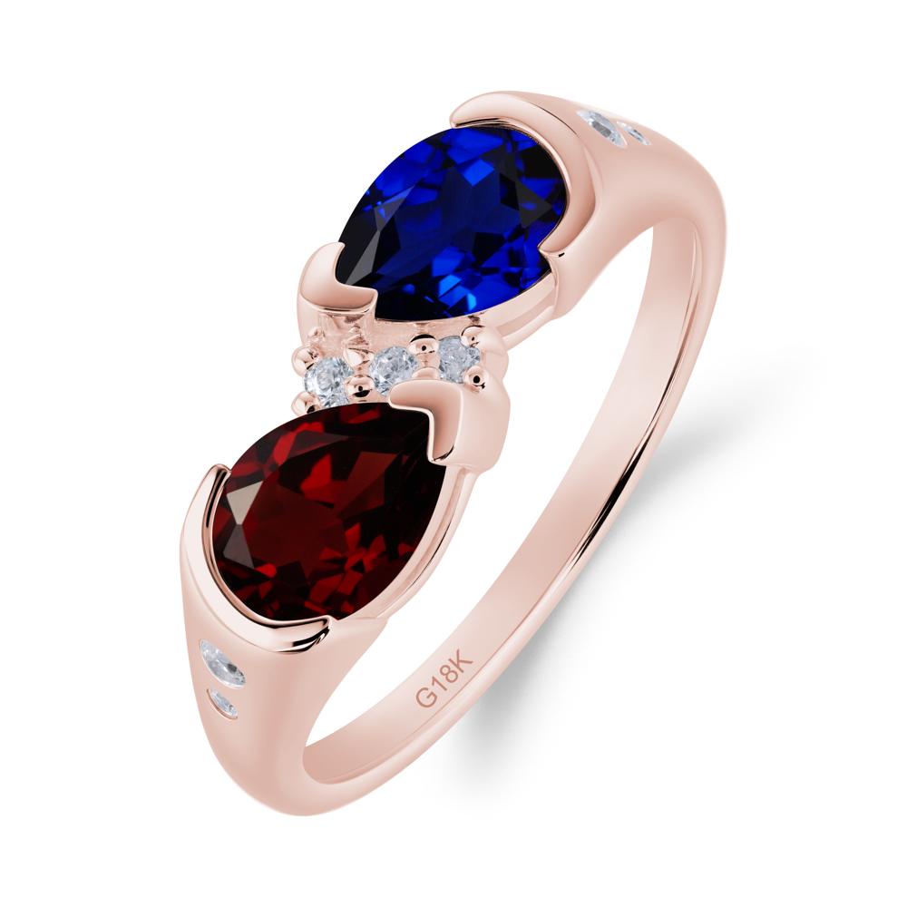Toi Et Moi Pear Cut Garnet and Sapphire Ring - LUO Jewelry #metal_18k rose gold