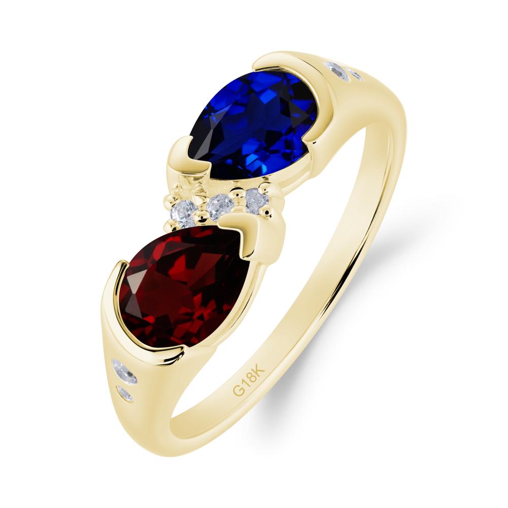 Toi Et Moi Pear Cut Garnet and Sapphire Ring - LUO Jewelry #metal_18k yellow gold