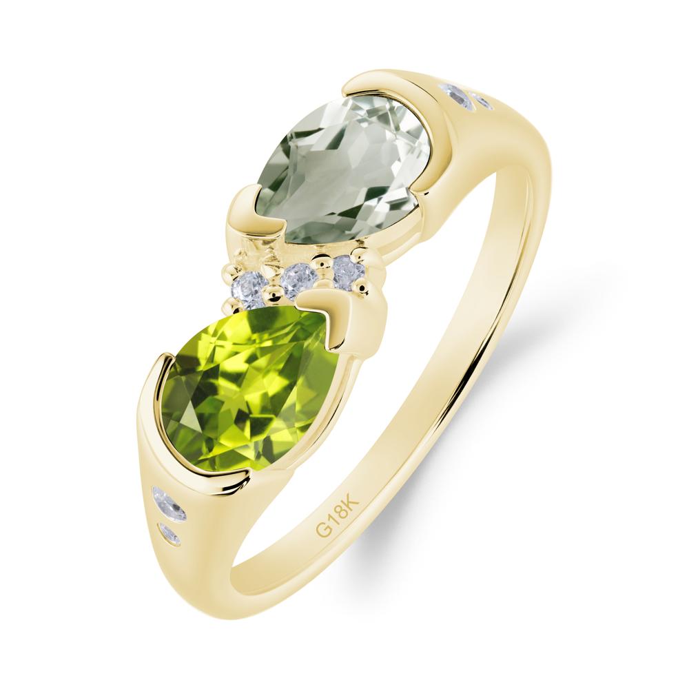 Two Stone Green Amethyst and Peridot Birthstone Ring - LUO Jewelry #metal_18k yellow gold