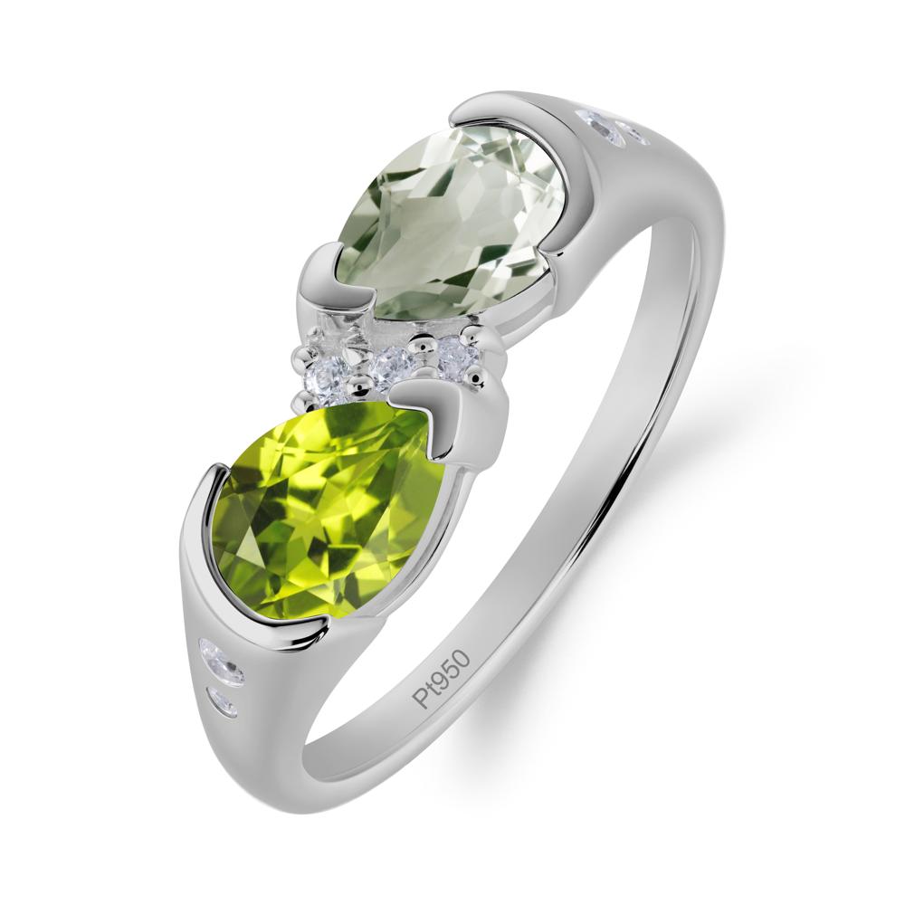 Two Stone Green Amethyst and Peridot Birthstone Ring - LUO Jewelry #metal_platinum
