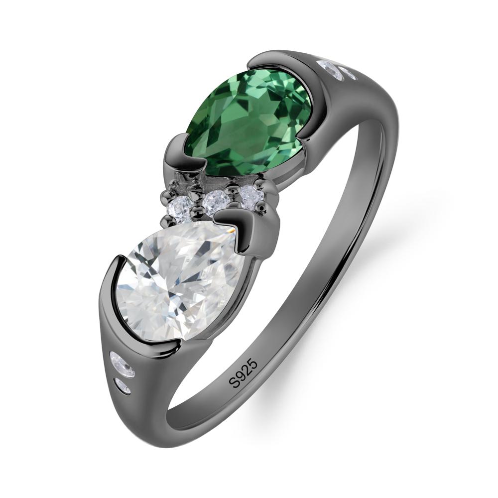 Toi Et Moi Bezel Green Sapphire Promise Ring - LUO Jewelry #metal_black finish sterling silver