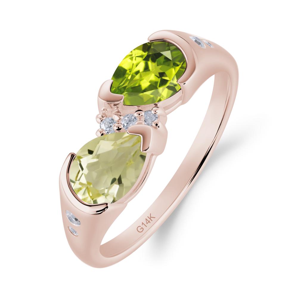 Toi Et Moi Pear Cut Lemon Quartz and Peridot Ring - LUO Jewelry #metal_14k rose gold