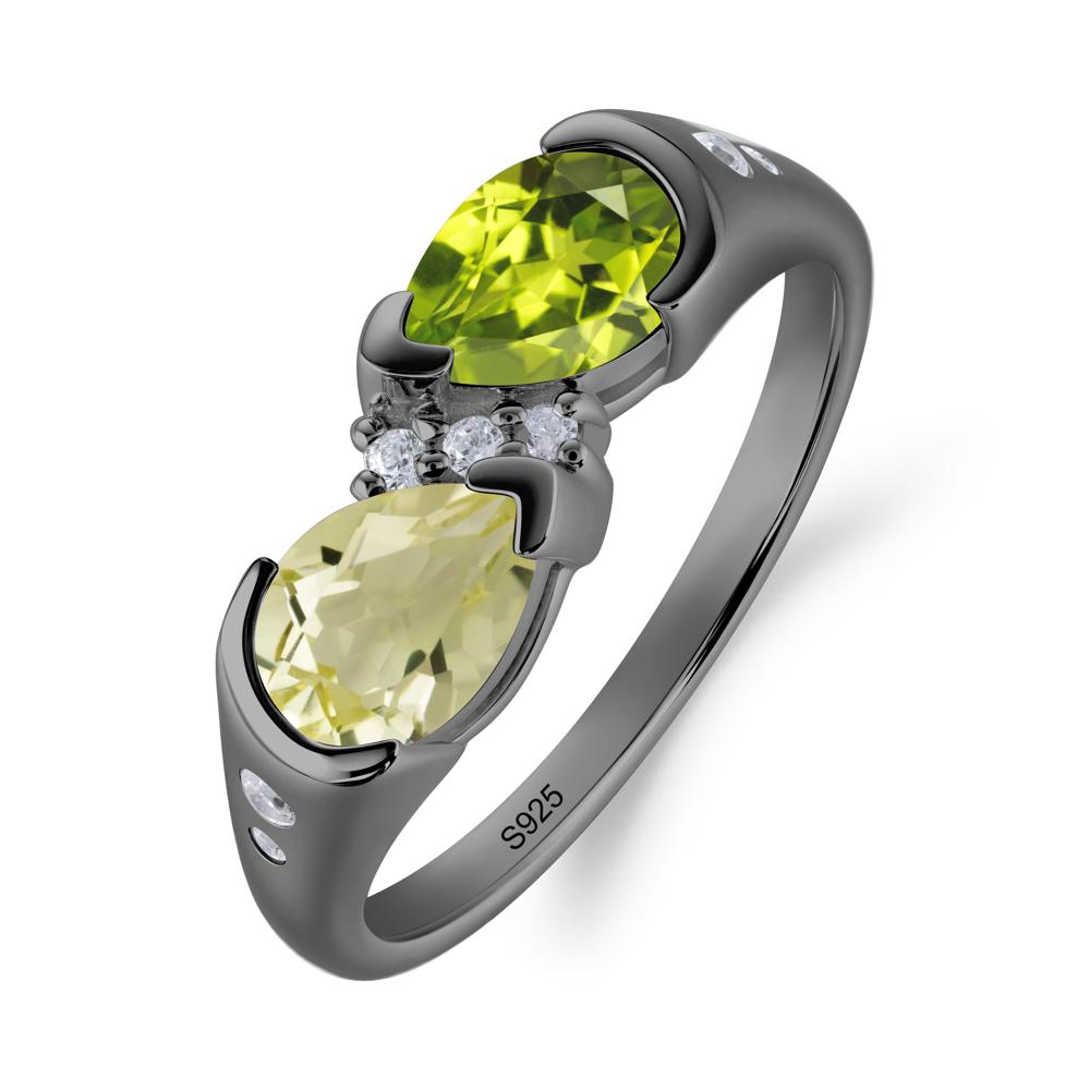Toi Et Moi Pear Cut Lemon Quartz and Peridot Ring - LUO Jewelry #metal_black finish sterling silver