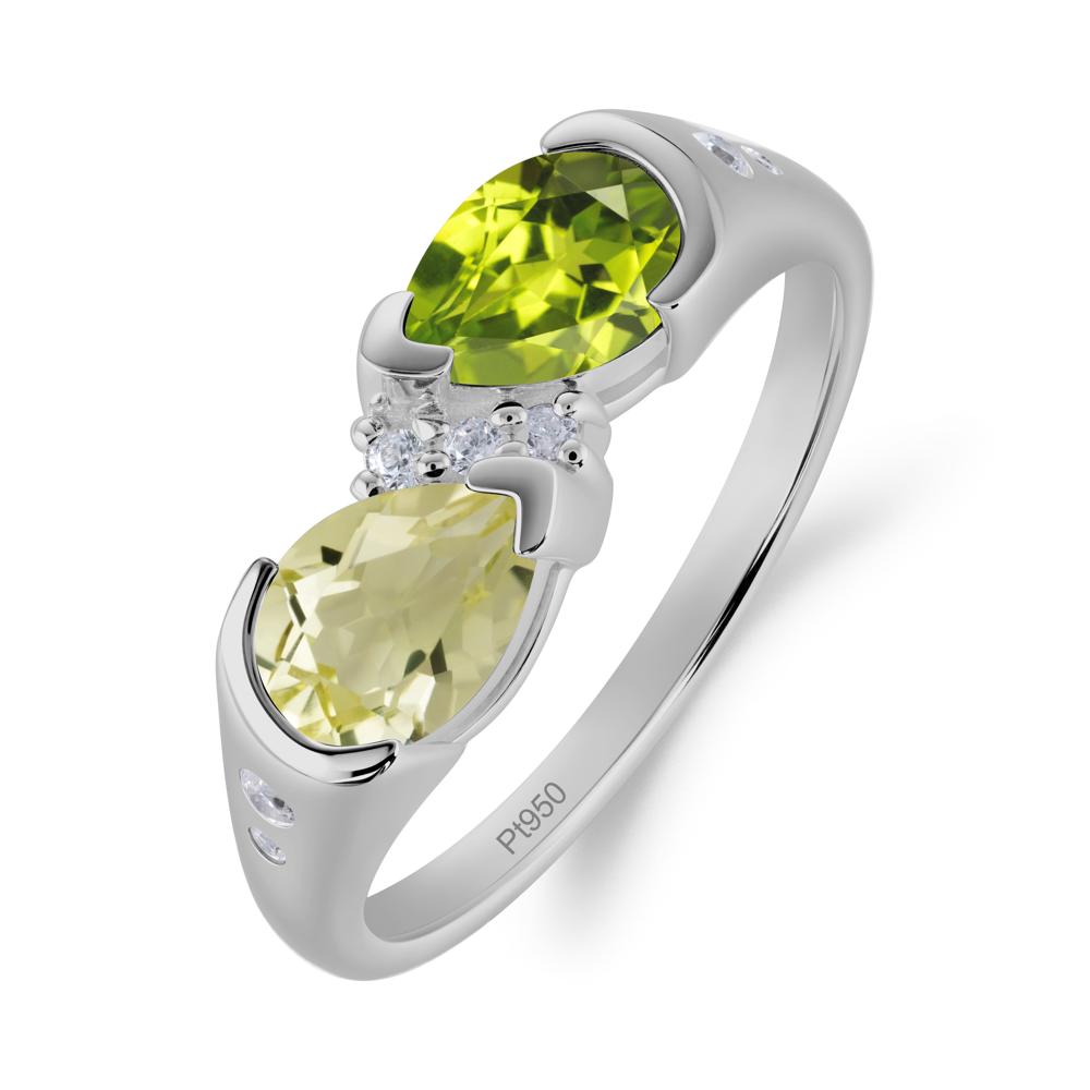 Toi Et Moi Pear Cut Lemon Quartz and Peridot Ring - LUO Jewelry #metal_platinum