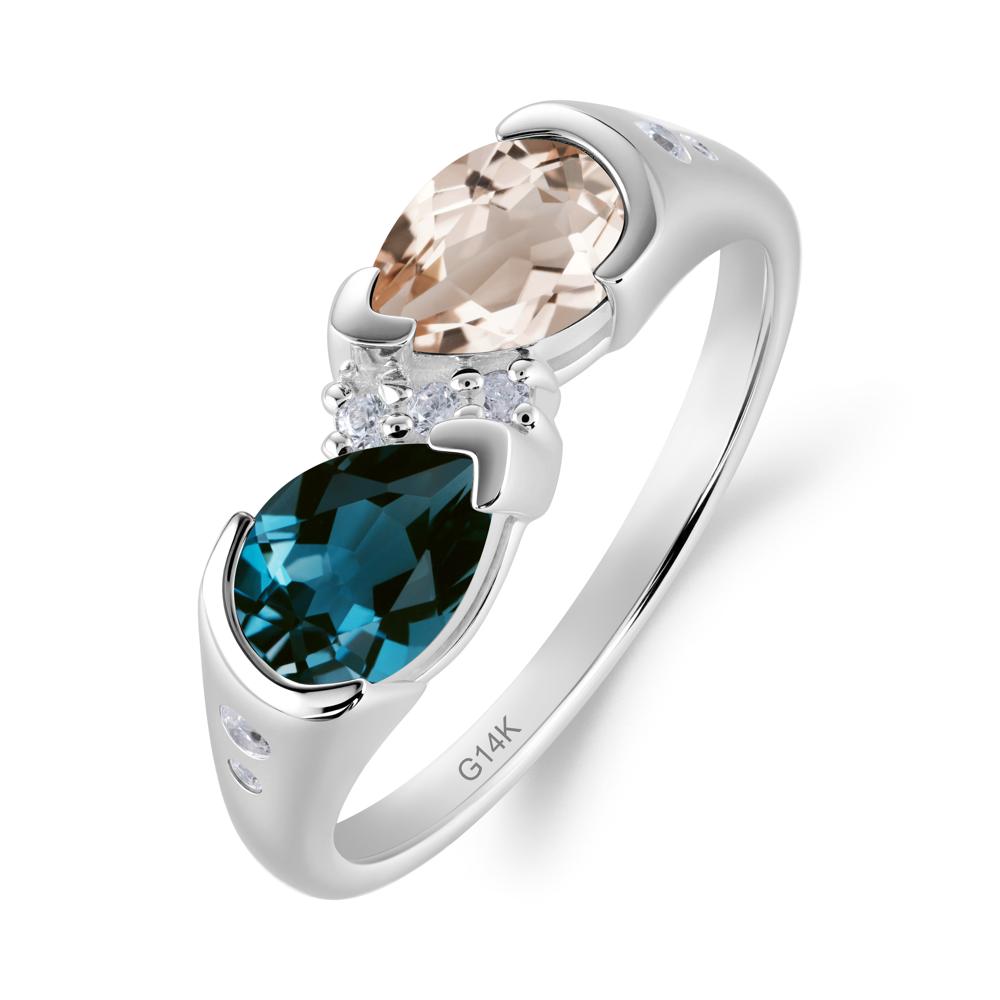 Toi Et Moi Bezel London Blue Topaz and Morganite Promise Ring - LUO Jewelry #metal_14k white gold