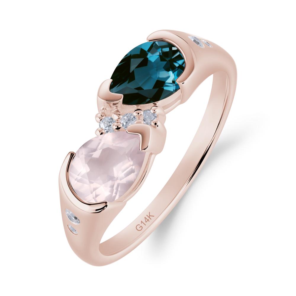 Toi Et Moi Pear Cut London Blue Topaz and Rose Quartz Ring - LUO Jewelry #metal_14k rose gold