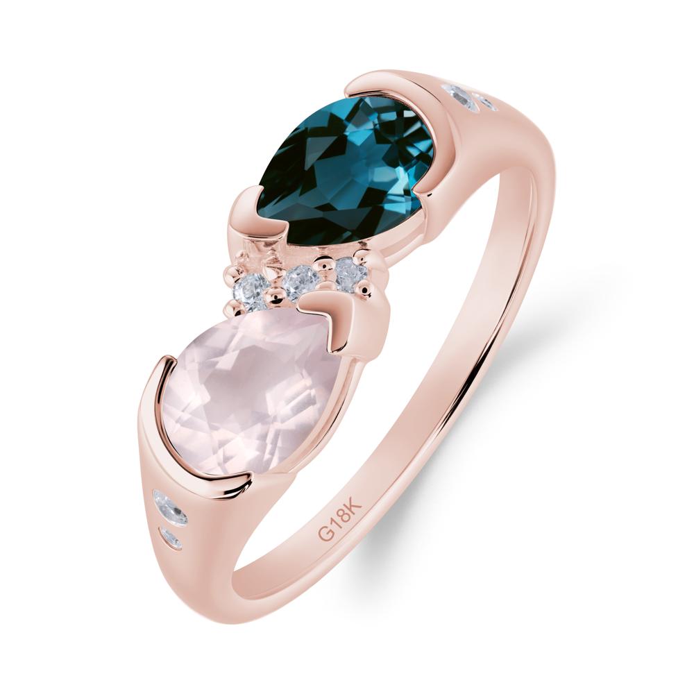 Toi Et Moi Pear Cut London Blue Topaz and Rose Quartz Ring - LUO Jewelry #metal_18k rose gold