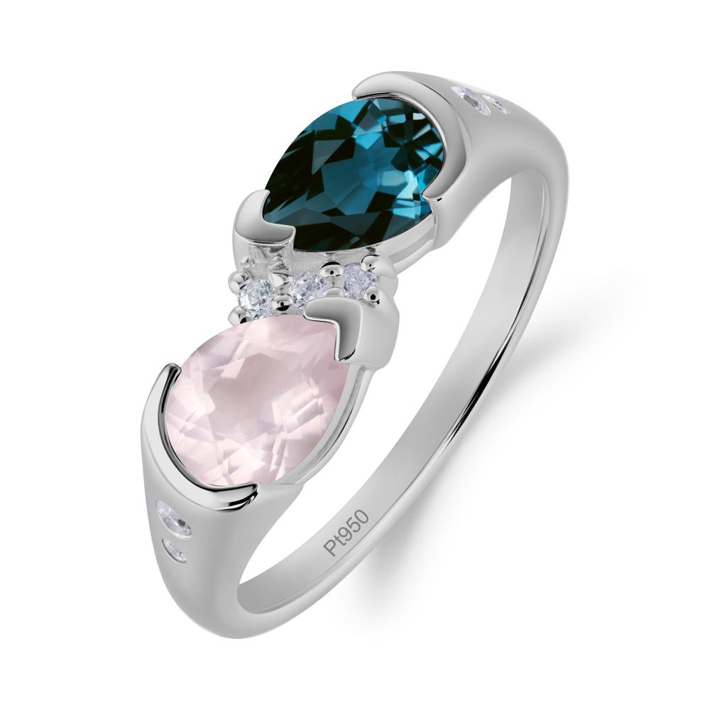 Toi Et Moi Pear Cut London Blue Topaz and Rose Quartz Ring - LUO Jewelry #metal_platinum