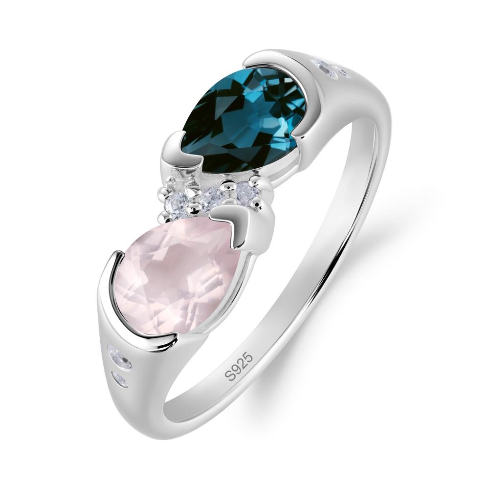 Toi Et Moi Pear Cut London Blue Topaz and Rose Quartz Ring - LUO Jewelry #metal_sterling silver