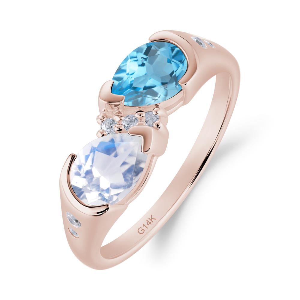 Two Stone Moonstone and Swiss Blue Topaz Birthstone Ring - LUO Jewelry #metal_14k rose gold