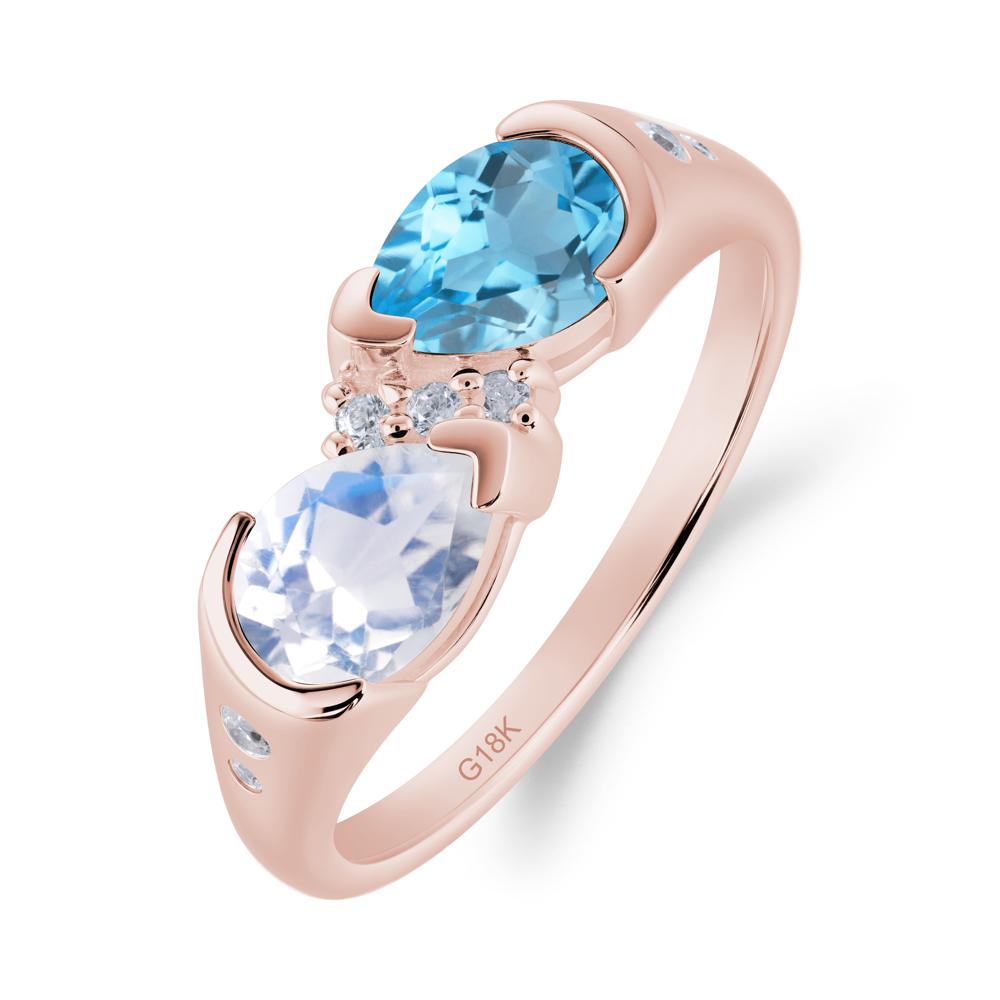 Two Stone Moonstone and Swiss Blue Topaz Birthstone Ring - LUO Jewelry #metal_18k rose gold