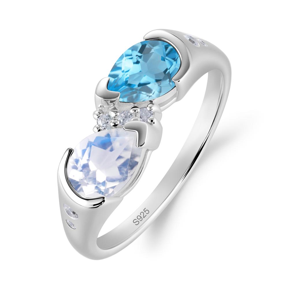Two Stone Moonstone and Swiss Blue Topaz Birthstone Ring - LUO Jewelry #metal_sterling silver
