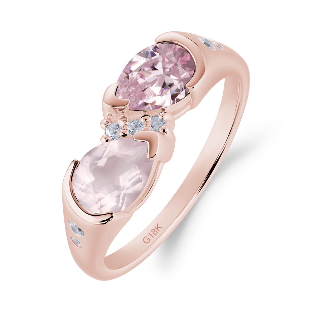 Two Stone Pink Cubic Zirconia and Rose Quartz Birthstone Ring - LUO Jewelry #metal_18k rose gold