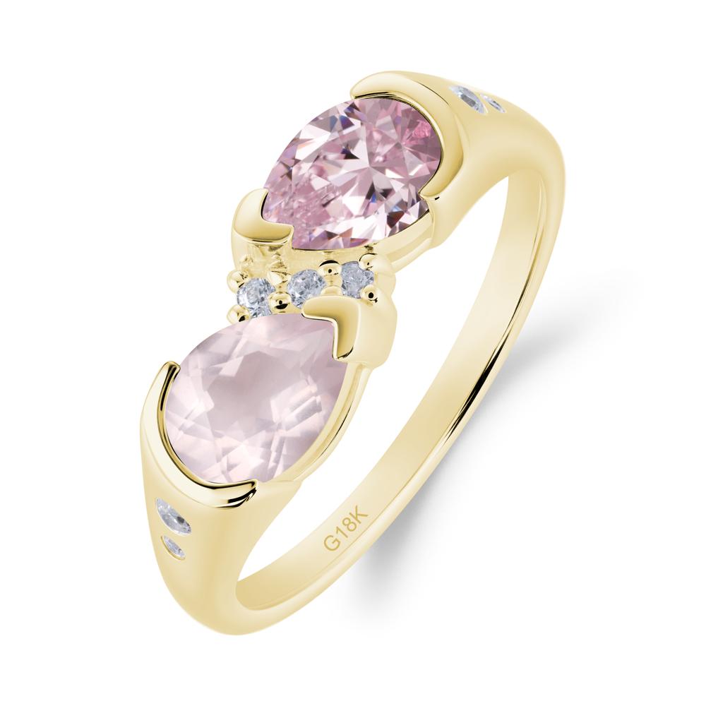 Two Stone Pink Cubic Zirconia and Rose Quartz Birthstone Ring - LUO Jewelry #metal_18k yellow gold