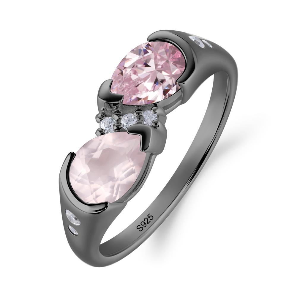Two Stone Pink Cubic Zirconia and Rose Quartz Birthstone Ring - LUO Jewelry #metal_black finish sterling silver