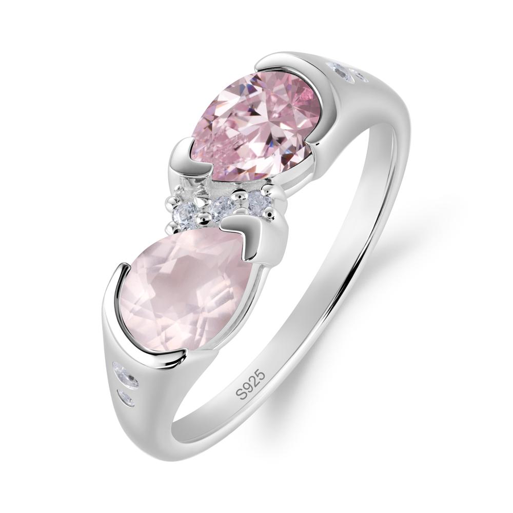 Two Stone Pink Cubic Zirconia and Rose Quartz Birthstone Ring - LUO Jewelry #metal_sterling silver