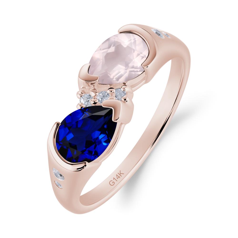 Two Stone Rose Quartz and Sapphire Birthstone Ring - LUO Jewelry #metal_14k rose gold
