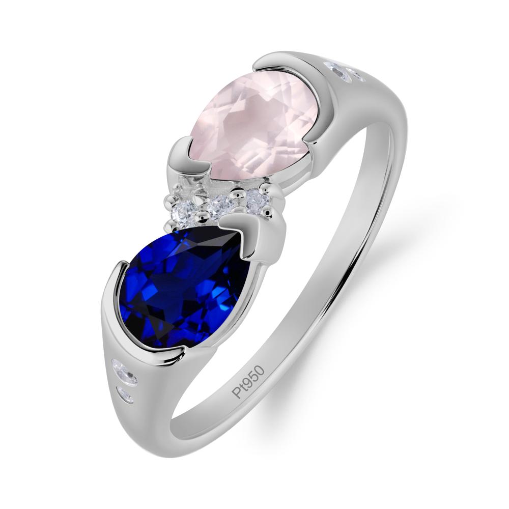 Two Stone Rose Quartz and Sapphire Birthstone Ring - LUO Jewelry #metal_platinum