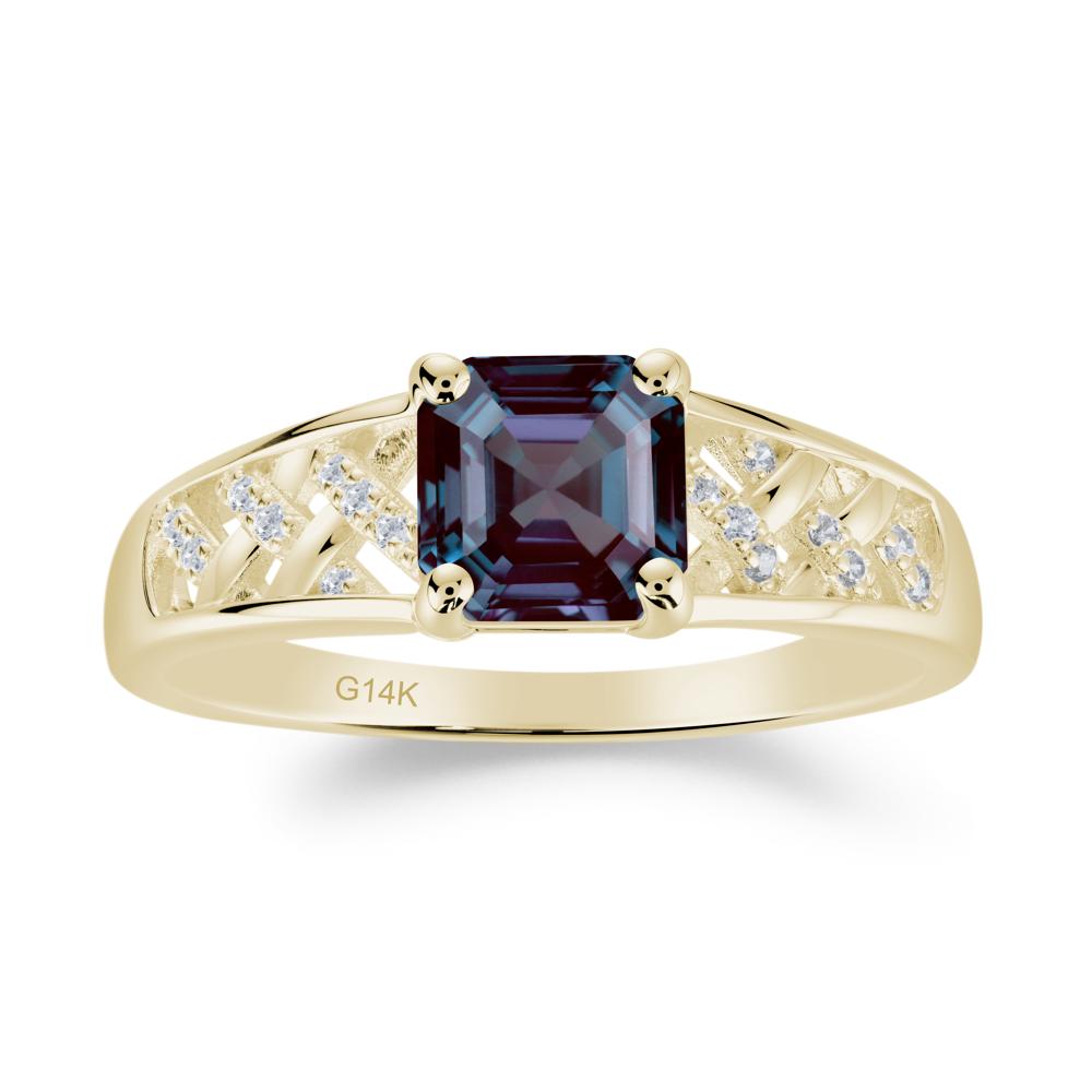 Asscher Cut Braided Design Alexandrite Engagement Ring - LUO Jewelry #metal_14k yellow gold