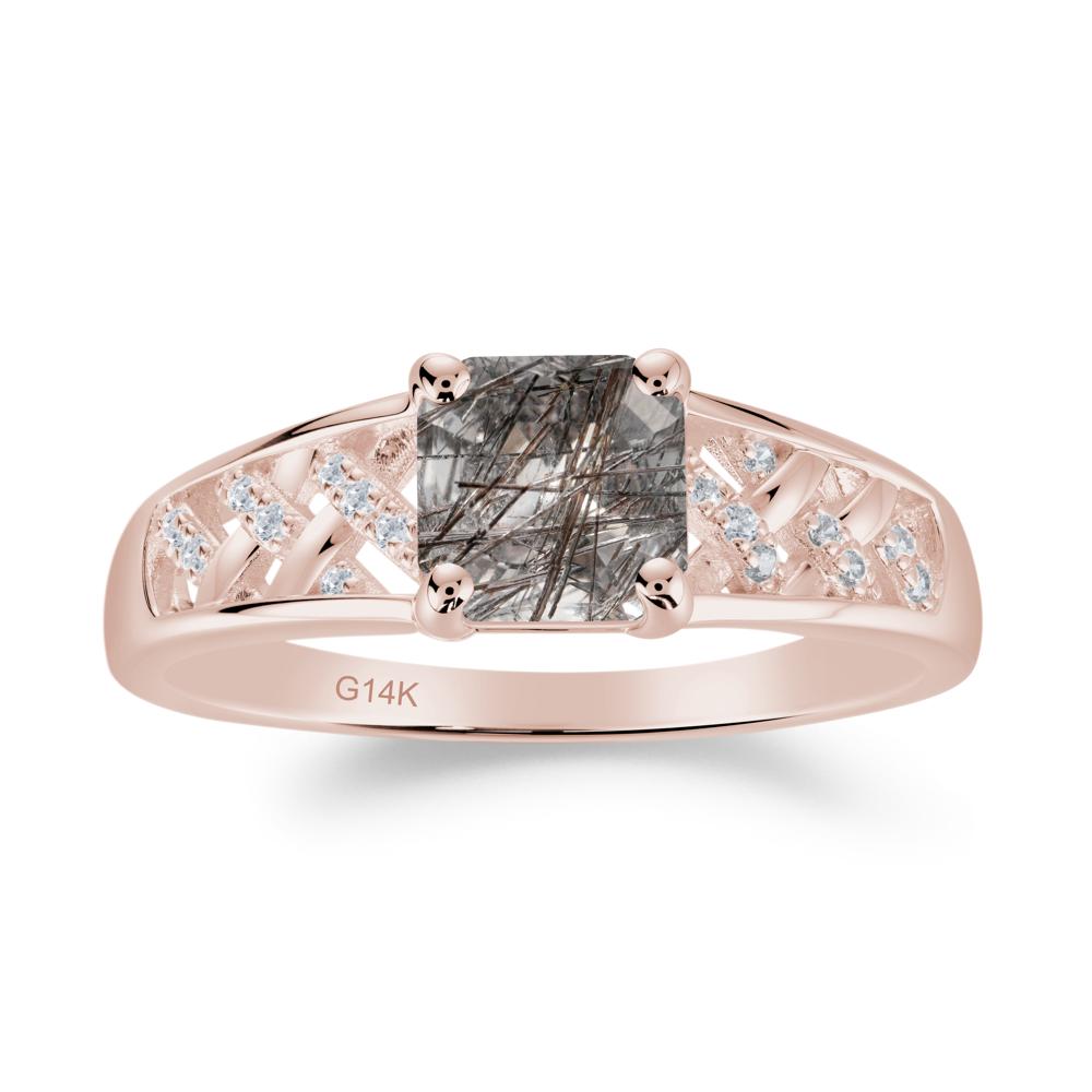 Delicate Black Rutilated Quartz Promise Ring - LUO Jewelry #metal_14k rose gold