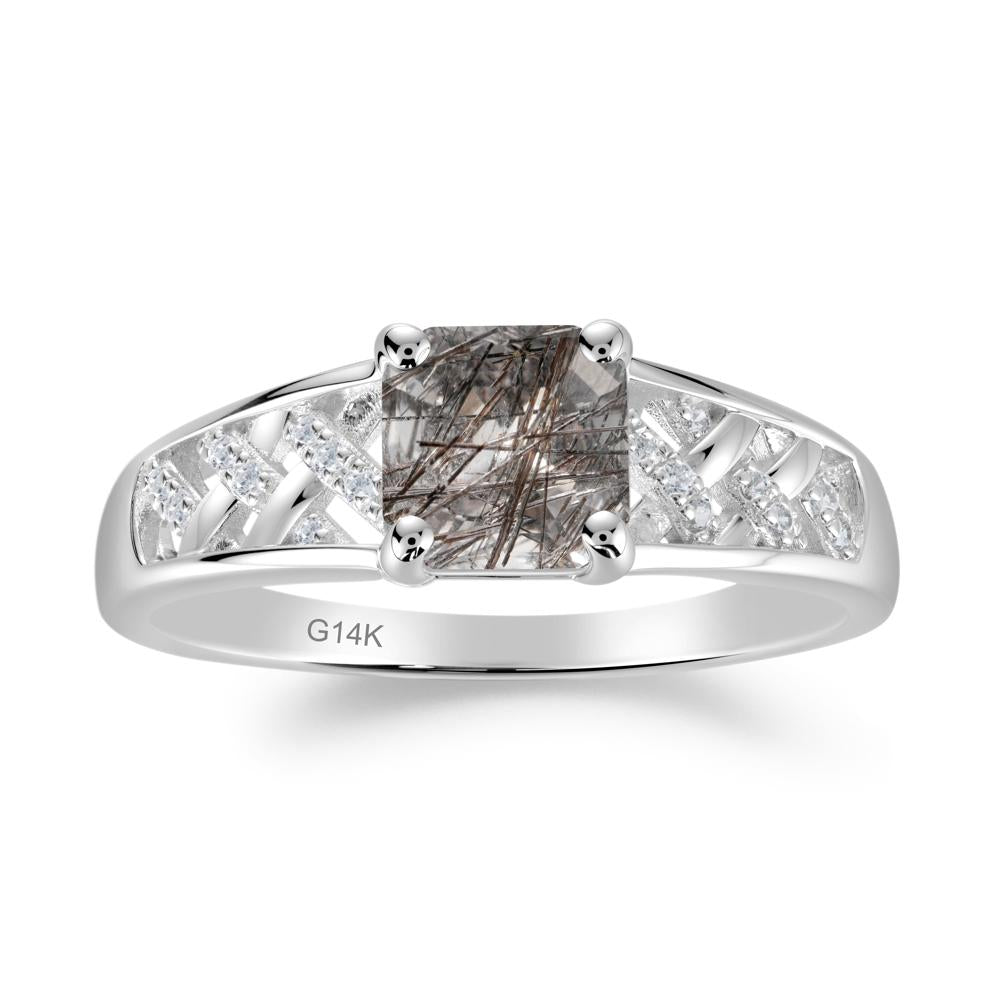 Delicate Black Rutilated Quartz Promise Ring - LUO Jewelry #metal_14k white gold
