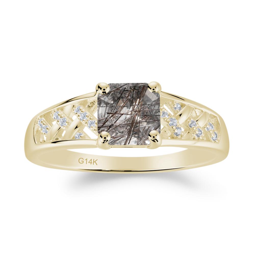 Delicate Black Rutilated Quartz Promise Ring - LUO Jewelry #metal_14k yellow gold