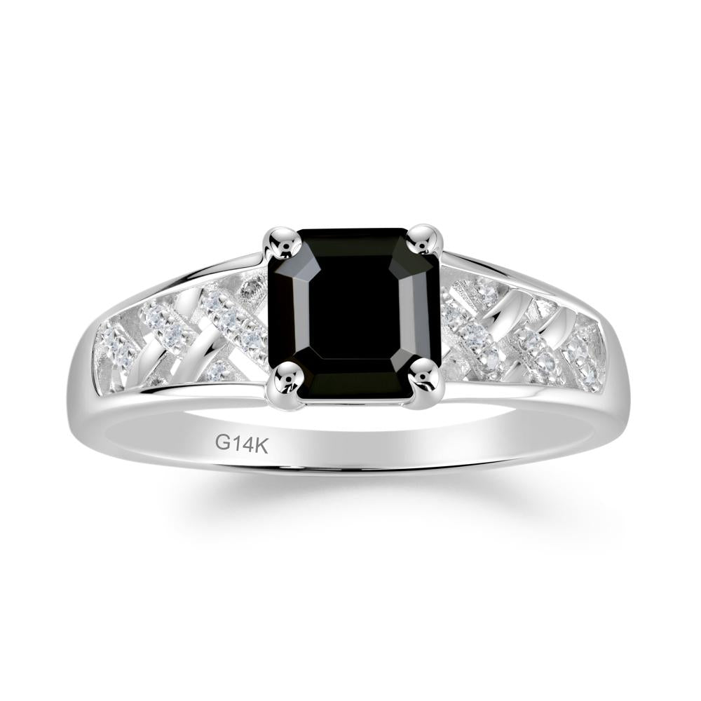 Vintage Braided Asscher Cut Black Spinel Ring - LUO Jewelry #metal_14k white gold