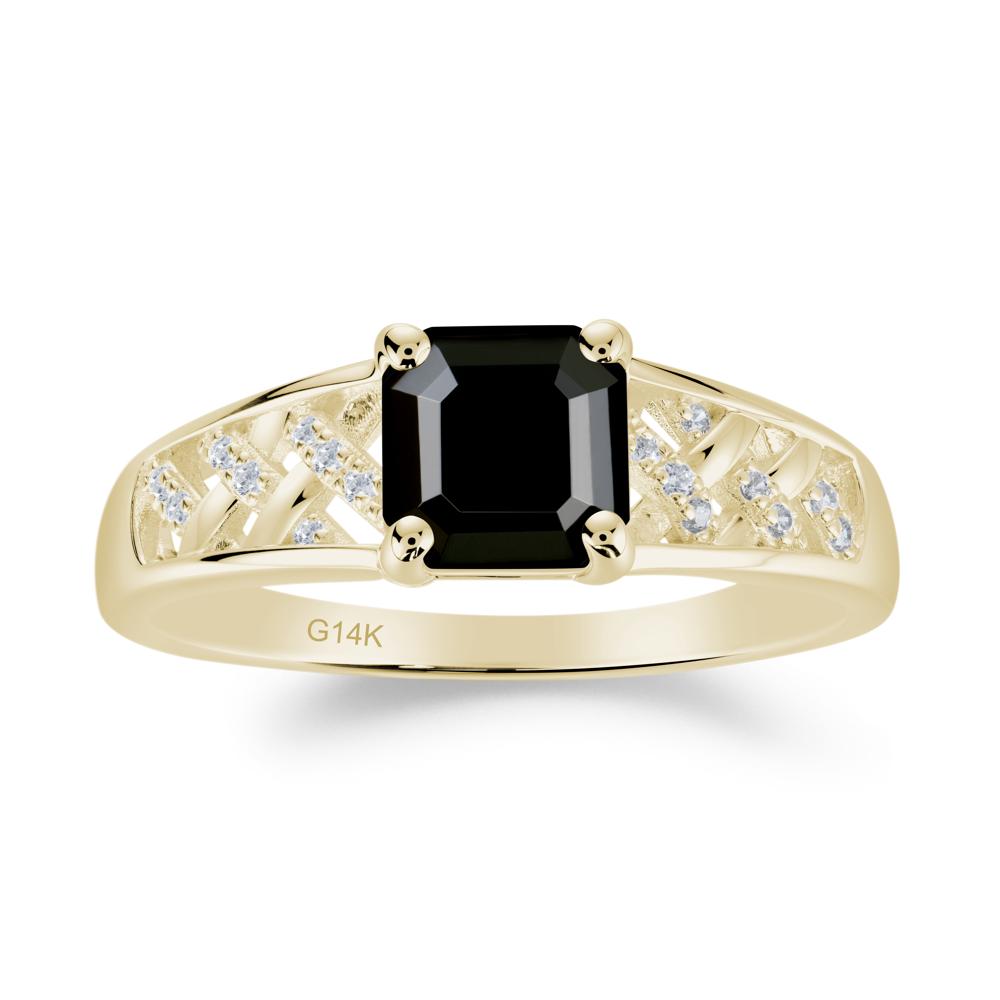 Vintage Braided Asscher Cut Black Spinel Ring - LUO Jewelry #metal_14k yellow gold