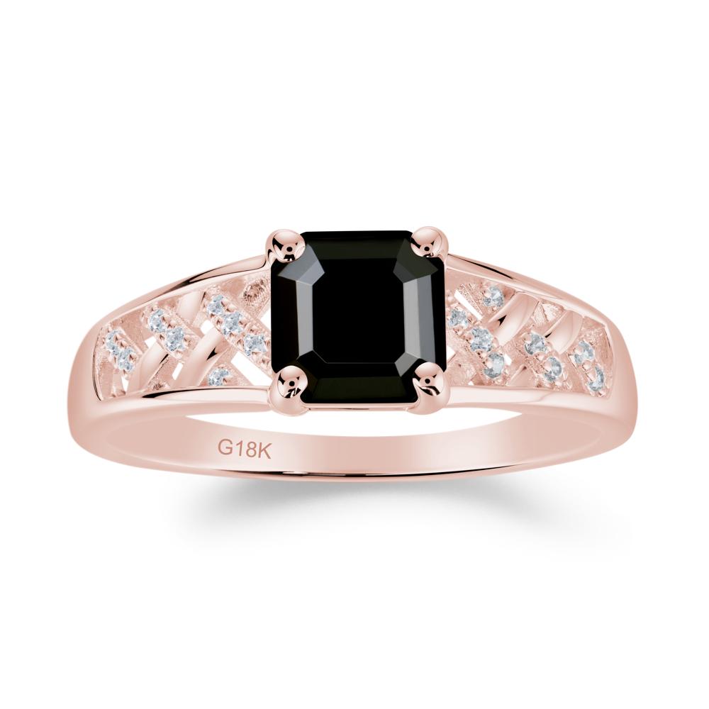 Vintage Braided Asscher Cut Black Spinel Ring - LUO Jewelry #metal_18k rose gold