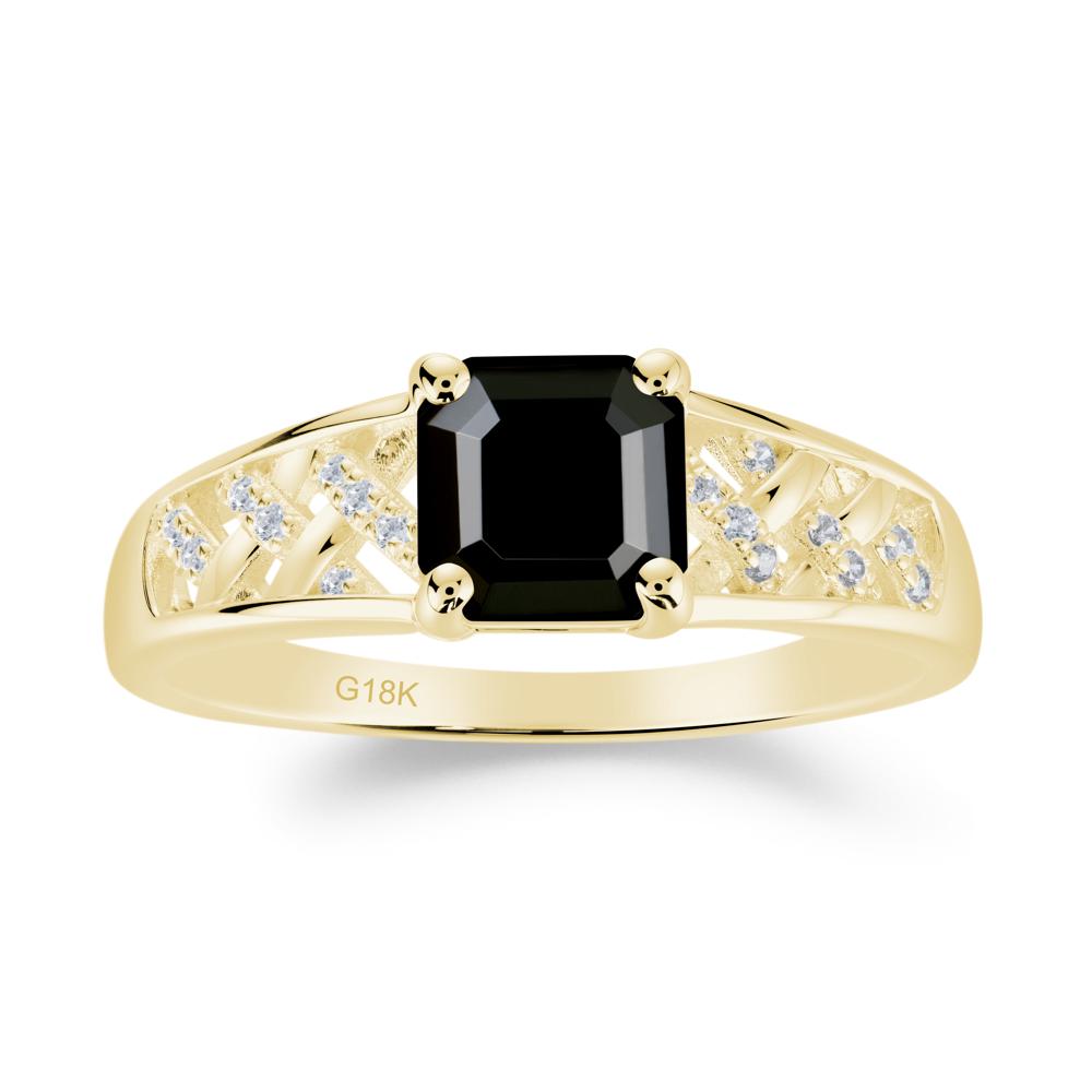 Vintage Braided Asscher Cut Black Spinel Ring - LUO Jewelry #metal_18k yellow gold