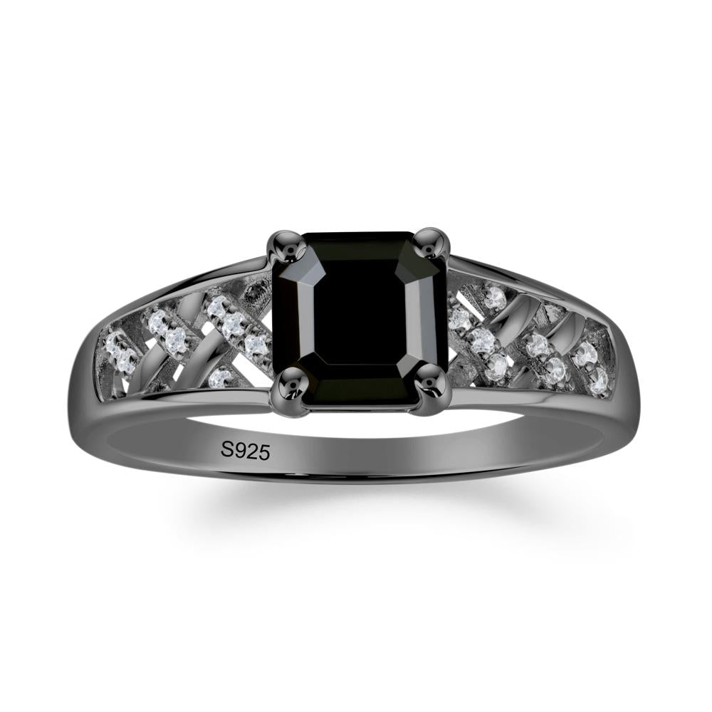 Vintage Braided Asscher Cut Black Spinel Ring - LUO Jewelry #metal_black finish sterling silver