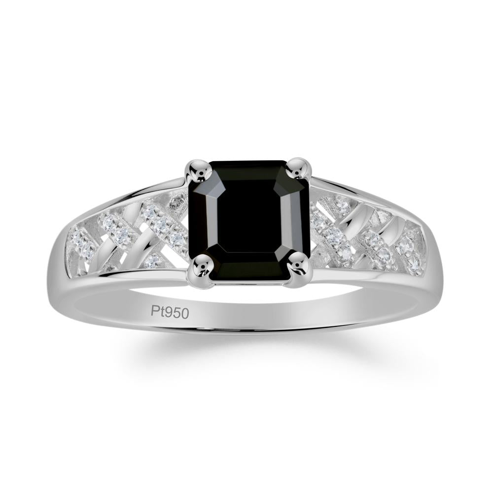 Vintage Braided Asscher Cut Black Spinel Ring - LUO Jewelry #metal_platinum