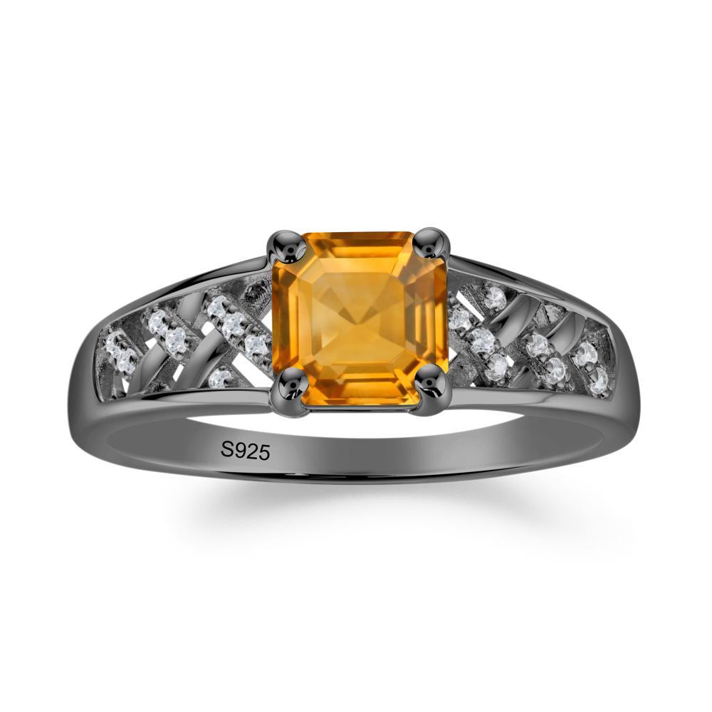 Asscher Cut Braided Design Citrine Engagement Ring - LUO Jewelry #metal_black finish sterling silver