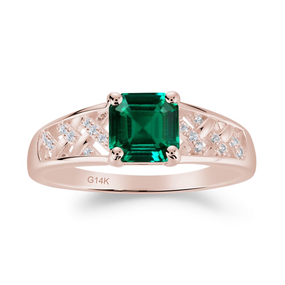 Asscher Cut Braided Design Emerald Engagement Ring - LUO Jewelry #metal_14k rose gold