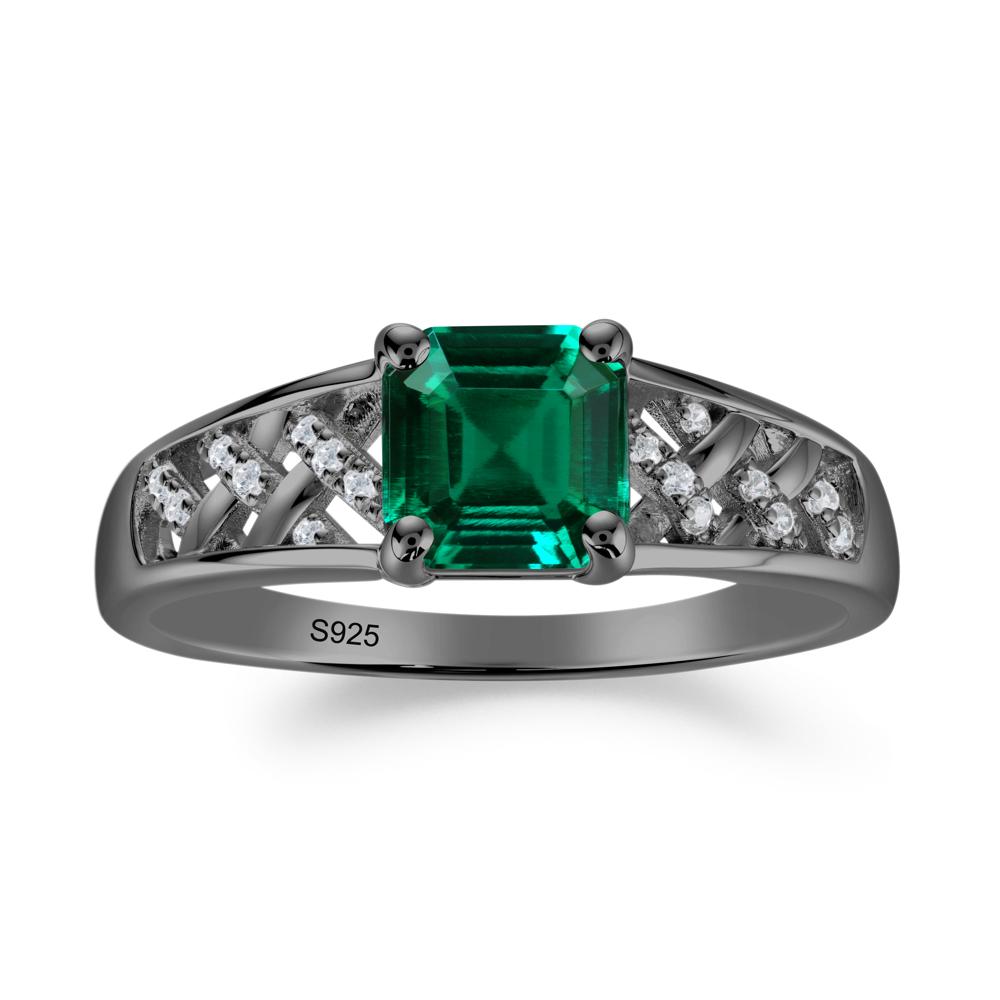Asscher Cut Braided Design Emerald Engagement Ring - LUO Jewelry #metal_black finish sterling silver