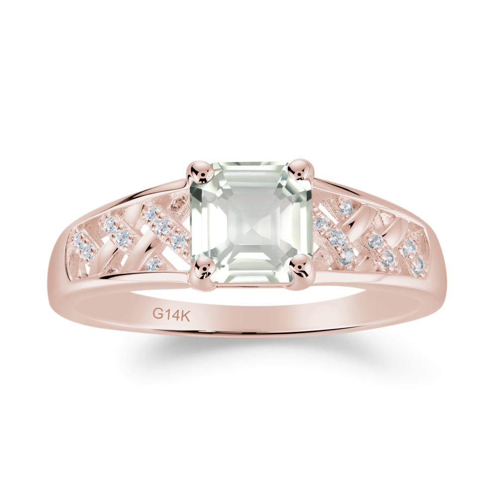 Asscher Cut Braided Design Green Amethyst Engagement Ring - LUO Jewelry #metal_14k rose gold