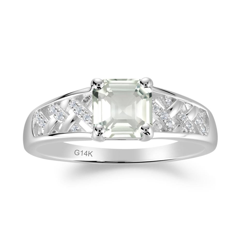 Asscher Cut Braided Design Green Amethyst Engagement Ring - LUO Jewelry #metal_14k white gold
