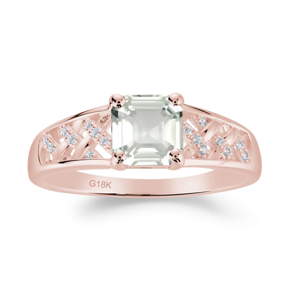 Asscher Cut Braided Design Green Amethyst Engagement Ring - LUO Jewelry #metal_18k rose gold