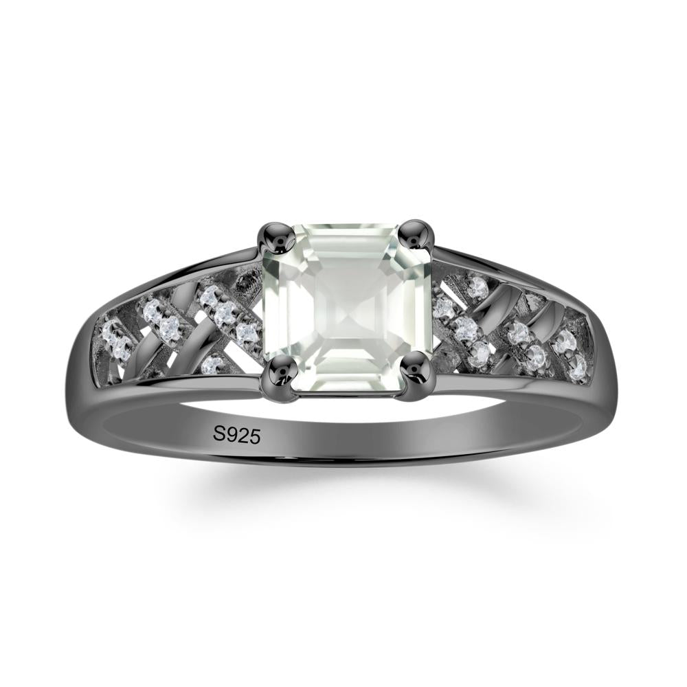 Asscher Cut Braided Design Green Amethyst Engagement Ring - LUO Jewelry #metal_black finish sterling silver