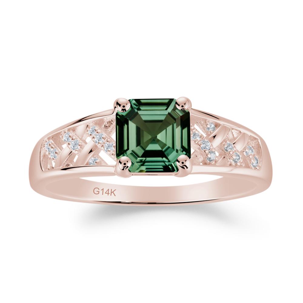 Vintage Braided Asscher Cut Green Sapphire Ring - LUO Jewelry #metal_14k rose gold