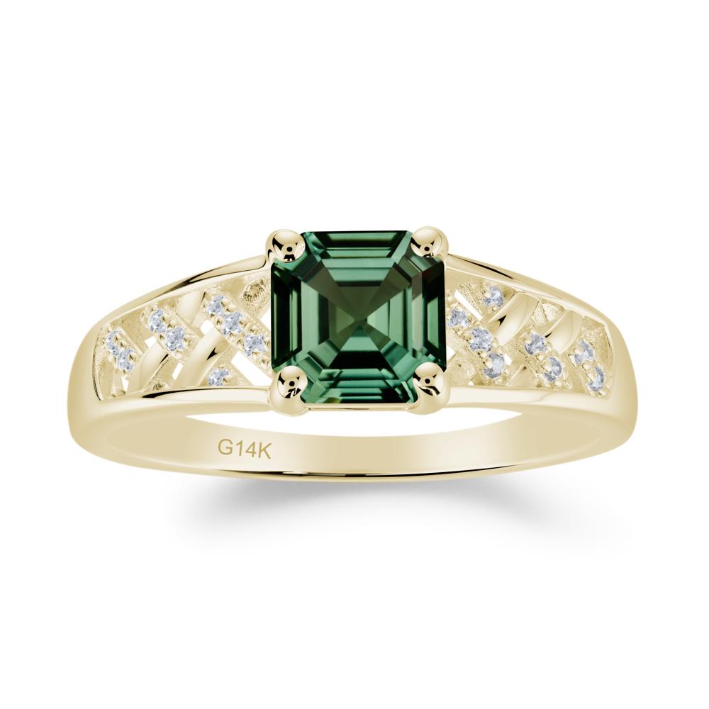 Vintage Braided Asscher Cut Green Sapphire Ring - LUO Jewelry #metal_14k yellow gold